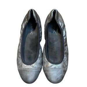 Vionic Shoes Womens Size 8 Silver Leather‎ Ballet Flats Quilted Comfort Slip On